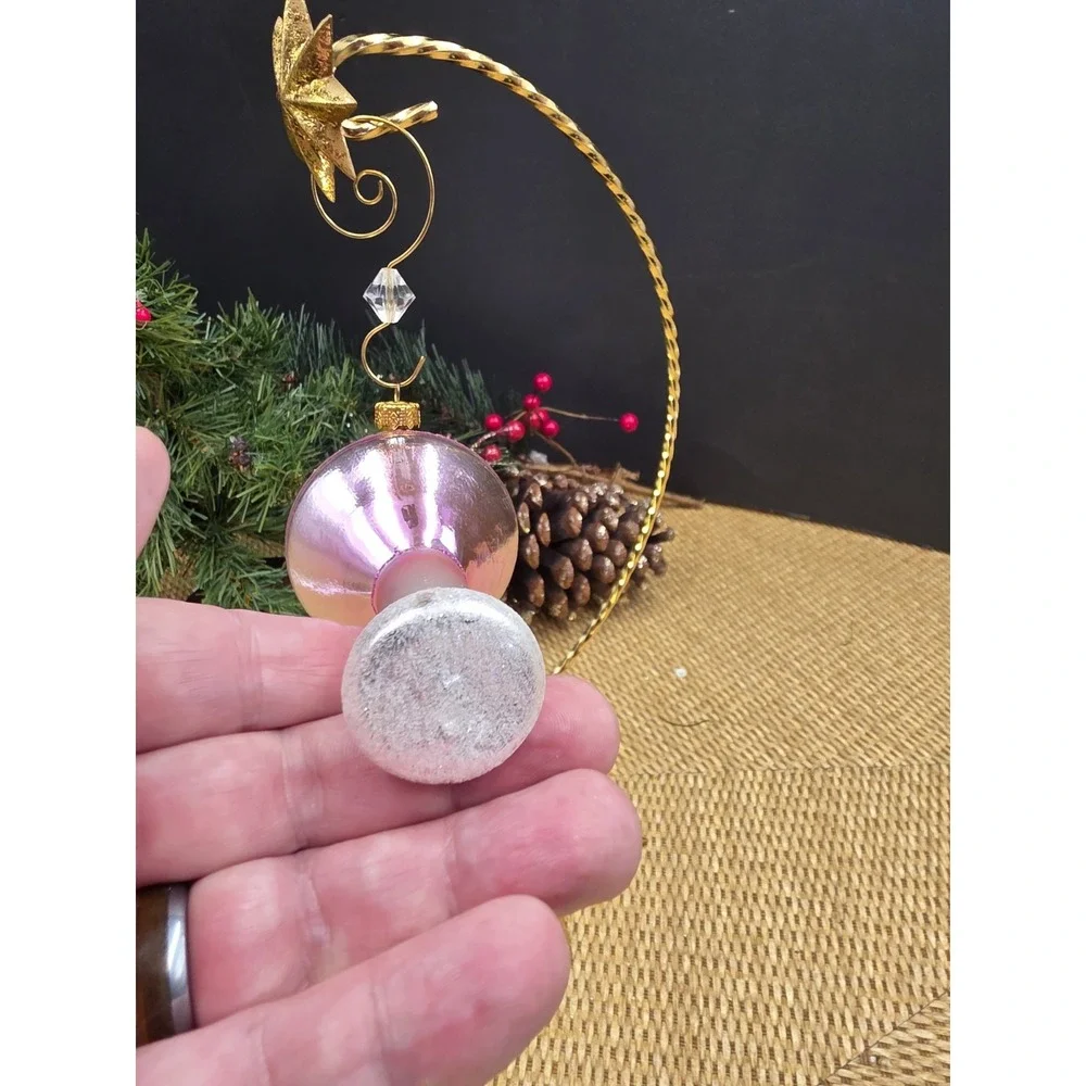 Pink Martini Glass‎ with Olive Blown Glass Christmas Ornament New Year's Theme